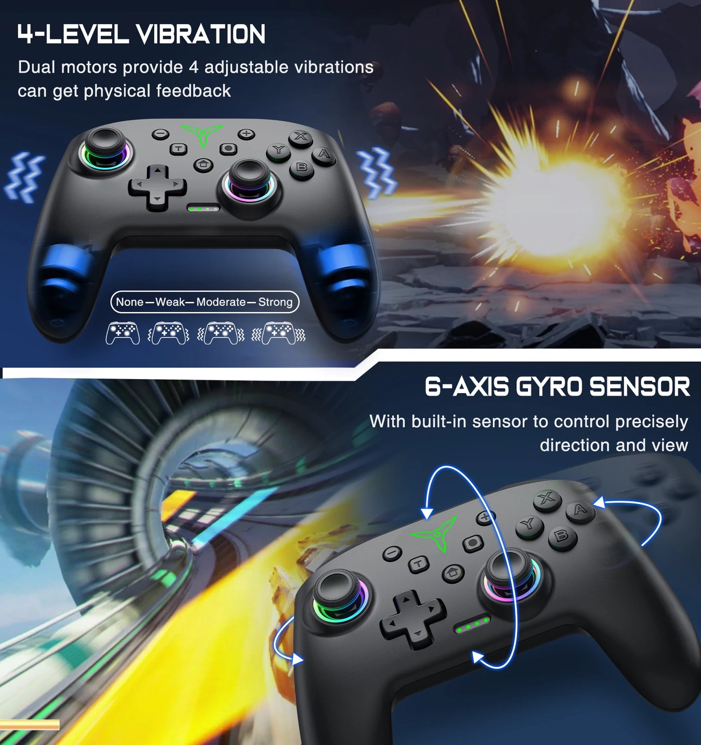 Manette Gaming Sans Fil RGB Bluetooth — Switch, PC & Plus